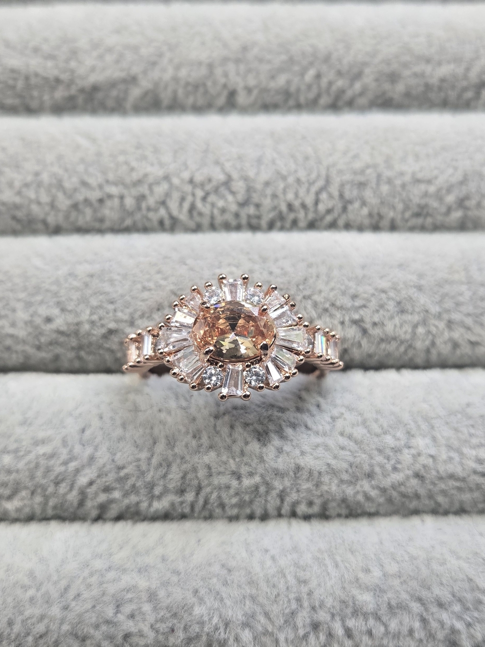 Size 8 Bomb Party Starburst Yellow Cubic Zirconia on Rose Gold Ring